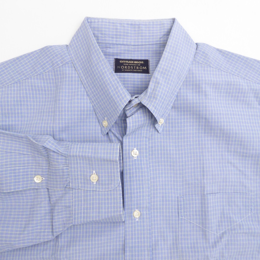 Gitman Bros. Mens Button Down Shirt Blue Plaid Check Vintage 17.5 / 37